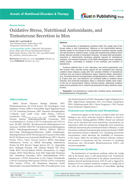 Oxidative Stress, Nutritional Antioxidants, and Testosterone Secretion in Men