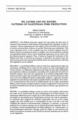 Pig Lovers and Pig Haters: Patterns of Palestinian Pork Production