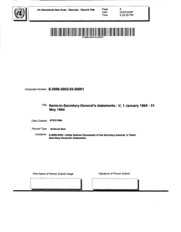 Title Items-In-Secretary-General's Statements - V, 1 January 1964 - 31 May 1964