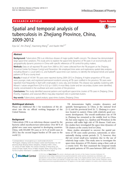 Spatial and Temporal Analysis of Tuberculosis in Zhejiang Province, China, 2009-2012 Erjia Ge1, Xin Zhang2, Xiaomeng Wang3* and Xiaolin Wei4,5*