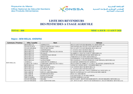 Liste Des Revendeurs Des Pesticides a Usage Agricole