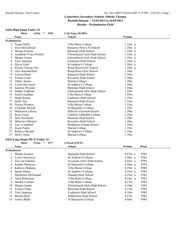 Canterbury Secondary Schools Athletic Champs Rawhiti Domain - 12/03/2013 to 16/03/2013 Results - Preliminaries Field