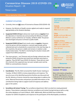 Coronavirus Disease 2019 (COVID-19) Situation Report – 18 Timor-Leste