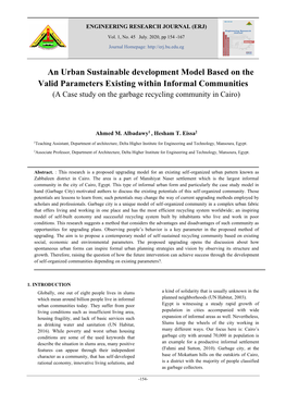 An Urban Sustainable Development Model Based on the Valid Parameters Existing Within Informal Communities (A Case Study on the Garbage Recycling Community in Cairo)