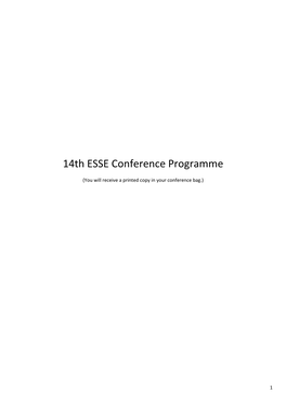 14Th ESSE Conference Programme