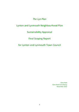 The Lyn Plan Lynton and Lynmouth Neighbourhood Plan Sustainability Appraisal Final Scoping Report for Lynton and Lynmouth Town Council