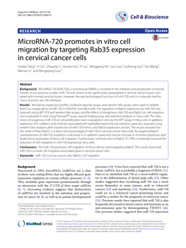 Microrna-720 Promotes in Vitro Cell Migration by Targeting Rab35