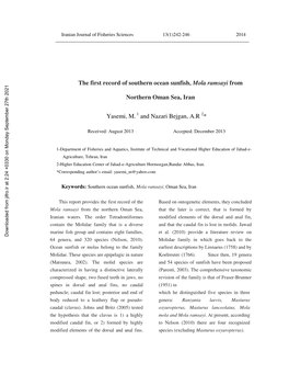 The First Record of Southern Ocean Sunfish, Mola Ramsayi from Northern Oman Sea, Iran