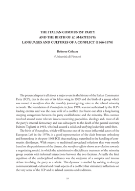 The Italian Communist Party and the Birth of Il Manifesto: Languages and Cultures of a Conflict (1966-1970)