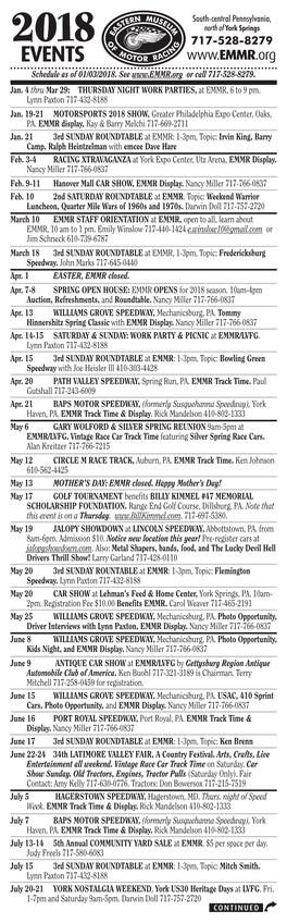 EVENTS Schedule As of 01/03/2018