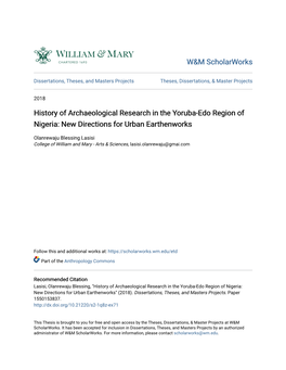 History of Archaeological Research in the Yoruba-Edo Region of Nigeria: New Directions for Urban Earthenworks