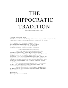THE HIPPOCRATIC TRADITION Electronic Edition, Revised, 2002