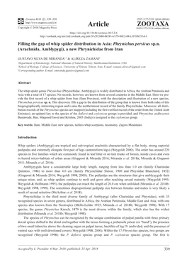 Phrynichus Persicus Sp.N. (Arachnida, Amblypygi), a New Phrynichidae from Iran