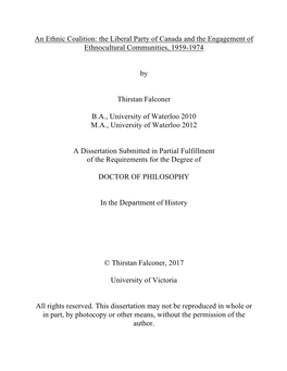 An Ethnic Coalition: the Liberal Party of Canada and the Engagement of Ethnocultural Communities, 1959-1974
