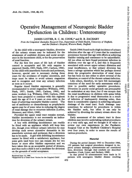 Operative Management of Neurogenic Bladder Dysfunction in Children: Ureterostomy JAMES LISTER, R