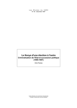 Le Kenya D'une Élection À L'autre Criminalisation De L'etat Et Succession Politique (1995-1997)