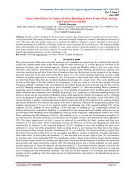 Study of the Effects of Number of Sliver Doubling in Draw Frame Sliver, Roving and Carded