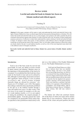 Review Article Lawful and Unlawful Foods in Islamic Law Focus on Islamic Medical and Ethical Aspects