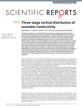 Three-Stage Vertical Distribution of Seawater Conductivity Zeyu Zheng 1,2,5, Yang Fu1,2, Kaizhou Liu 1,3, Rui Xiao4, Xiaohui Wang1,3 & Haibo Shi1,2