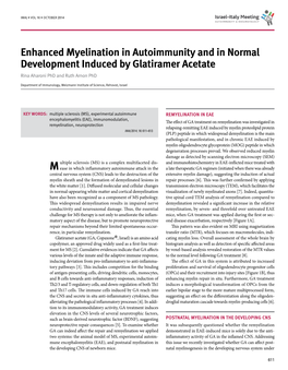 Enhanced Myelination in Autoimmunity and in Normal Development Induced by Glatiramer Acetate Rina Aharoni Phd and Ruth Arnon Phd