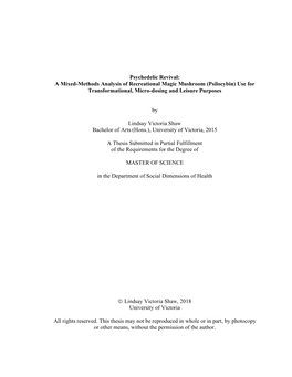 Psychedelic Revival: a Mixed-Methods Analysis of Recreational Magic Mushroom (Psilocybin) Use for Transformational, Micro-Dosing and Leisure Purposes