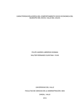 Caracterización Acerca Del Comportamiento Socio Economica Del Municipio Del Dovio, Valle Del Cauca