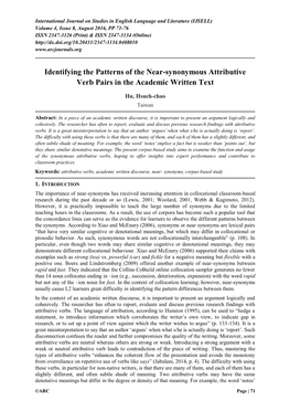 Identifying the Patterns of the Near-Synonymous Attributive Verb Pairs in the Academic Written Text