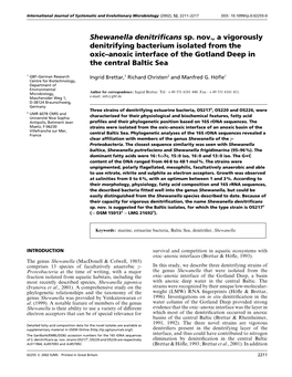 Shewanella Denitrificans Sp. Nov., a Vigorously Denitrifying Bacterium Isolated from the Oxic–Anoxic Interface of the Gotland Deep in the Central Baltic Sea