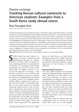 Examples from a South Korea Study Abroad Course Paul Youngbin Kim