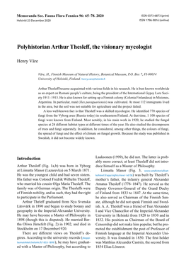 Polyhistorian Arthur Thesleff, the Visionary Mycologist