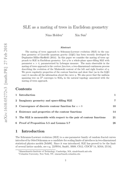 SLE As a Mating of Trees in Euclidean Geometry Arxiv:1610.05272V3