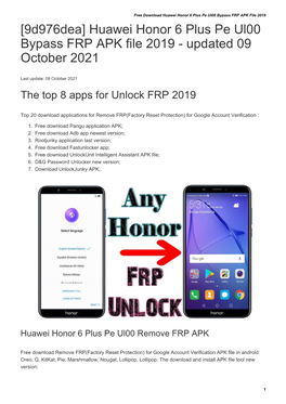 Huawei Honor 6 Plus Pe Ul00 Bypass FRP APK File 2019 [9D976dea] Huawei Honor 6 Plus Pe Ul00 Bypass FRP APK File 2019 - Updated 09 October 2021