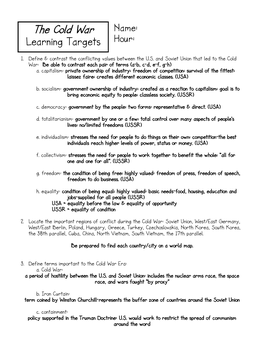 The Cold War Name: Learning Targets Hour