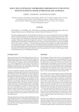 Daily Nest Attendance and Breeding Performance in the Little Penguin Eudyptula Minor at Phillip Island, Australia