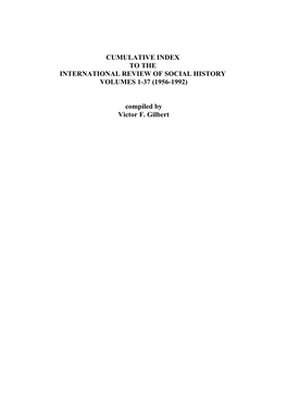 Cumulative Index to the International Review of Social History Volumes 1-37 (1956-1992)