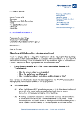 Our Ref ESC/AW/VR James Dornan MSP Convenor Education and Skills Committee T3.40 the Scottish Parliament Edinburgh EH99 1SP Es.C