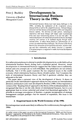 Developments in International Business Theory in the 1990S