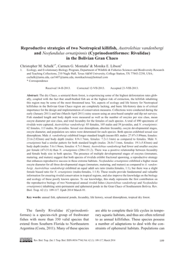 Reproductive Strategies of Two Neotropical Killifish, Austrolebias Vandenbergi and Neofundulus Ornatipinnis (Cyprinodontiformes: Rivulidae) in the Bolivian Gran Chaco