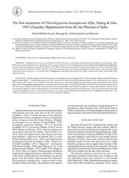 (Qiu, Huang & Guo, 1987) (Equidae, Hipparionini) from the Late Pliocene