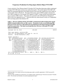 Trajectory Prediction for Deep Space Debris Object WT1190F