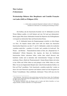 Wechselseitige Diskurse Über Burgtheater Und Comédie Française Von Laube (1849) Zu Wildgans (1931)