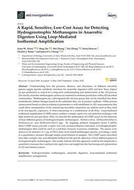 A Rapid, Sensitive, Low-Cost Assay for Detecting Hydrogenotrophic Methanogens in Anaerobic Digesters Using Loop-Mediated Isothermal Ampliﬁcation