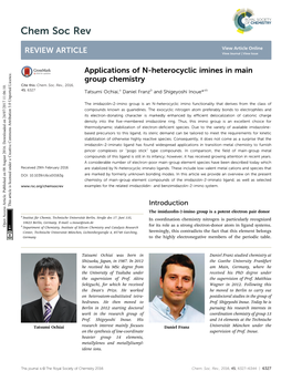 Applications of N-Heterocyclic Imines in Main Group Chemistry Cite This: Chem