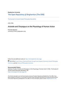 Aristotle and Chrysippus on the Physiology of Human Action