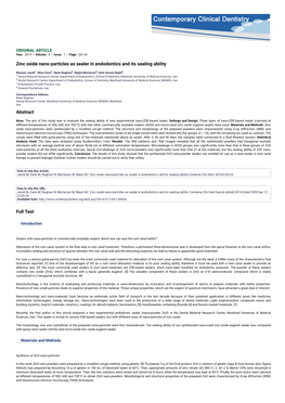 Zinc Oxide Nano-Particles As Sealer in Endodontics and Its Sealing Ability