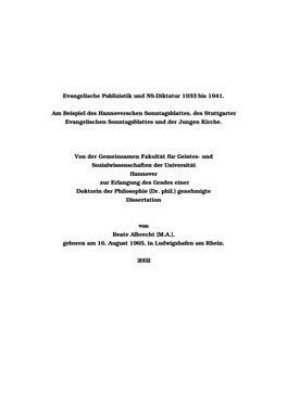 Evangelische Publizistik Und NS-Diktatur 1933 Bis 1941. Am