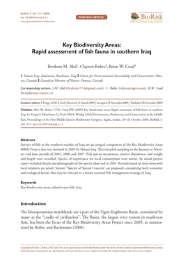 Rapid Assessment of Fish Fauna in Southern Iraq