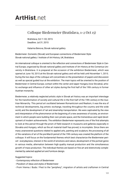 Colloque Biedermeier (Bratislava, 1-2 Oct 15)