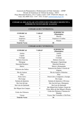 APMP Divisão De Estatísticas Do Tribunal De Justiça – DETJ Praça Marechal Deodoro, 319, 5º Andar, Centro