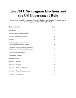 The 2011 Nicaraguan Elections and the US Government Role